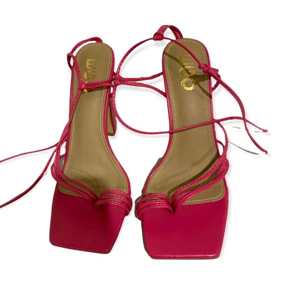 Ego x Maura Pink Strappy Lace Up Square Toe Block Heel - Picture 2 of 6